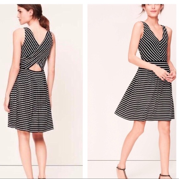 LOFT Dresses & Skirts - LOFT striped v-neck dress with back cutout, size S